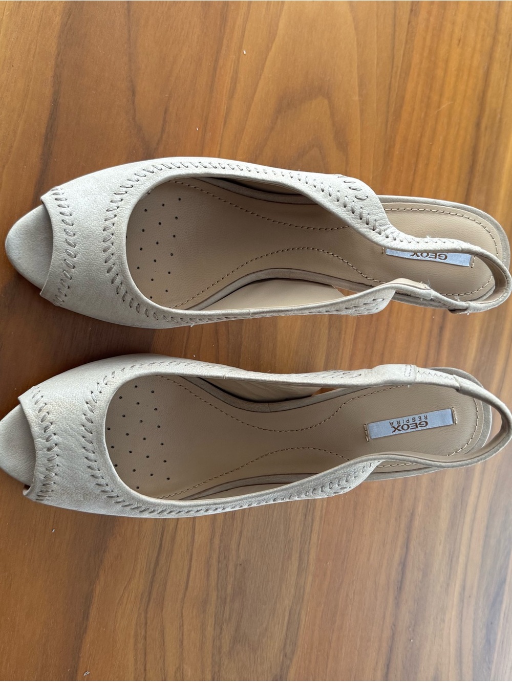 Geox Light Beige Peep-Toe Slingback Heels